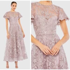 Mac Duggal 50665 Purple Size 16 Embroidered High Neck Cap Sleeve A Line DressNWT